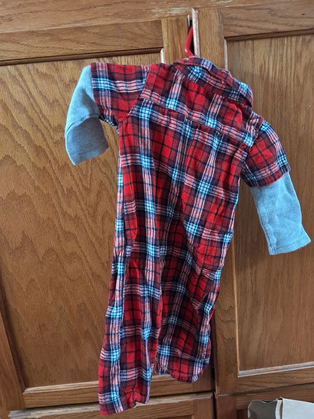 Kids Red Plaid One-Piece Romper with Heather Gray Sleeves